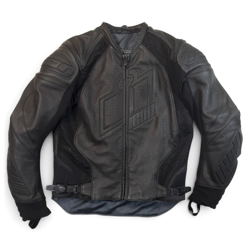 Icon Hypersport Prime Mens Small Black Leather D3O Armored Motorcycle Jacket